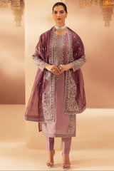 Mauve Embroidered Raw Silk 3-Piece Suit - Image 1