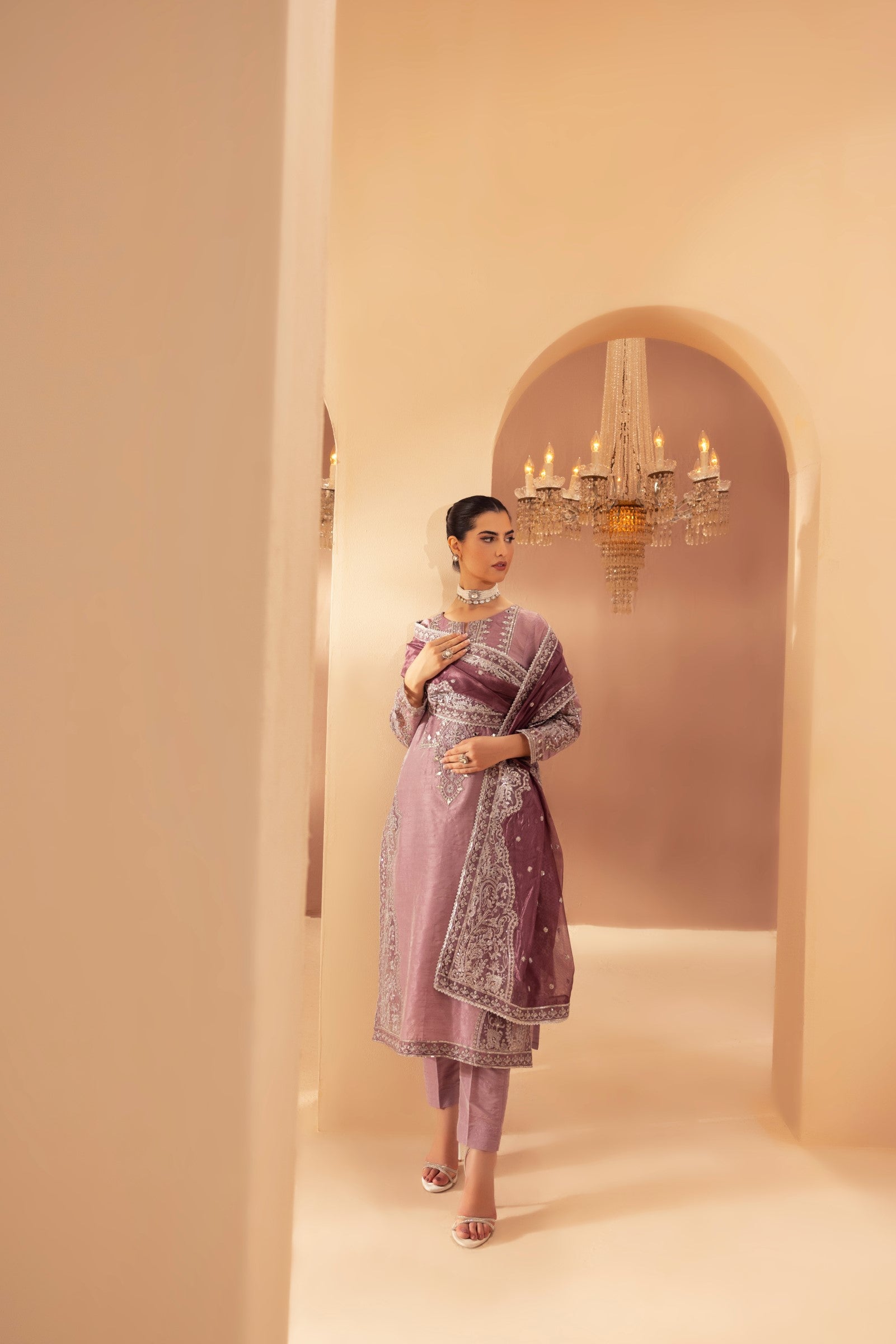 Mauve Embroidered Raw Silk 3-Piece Suit - Image 13