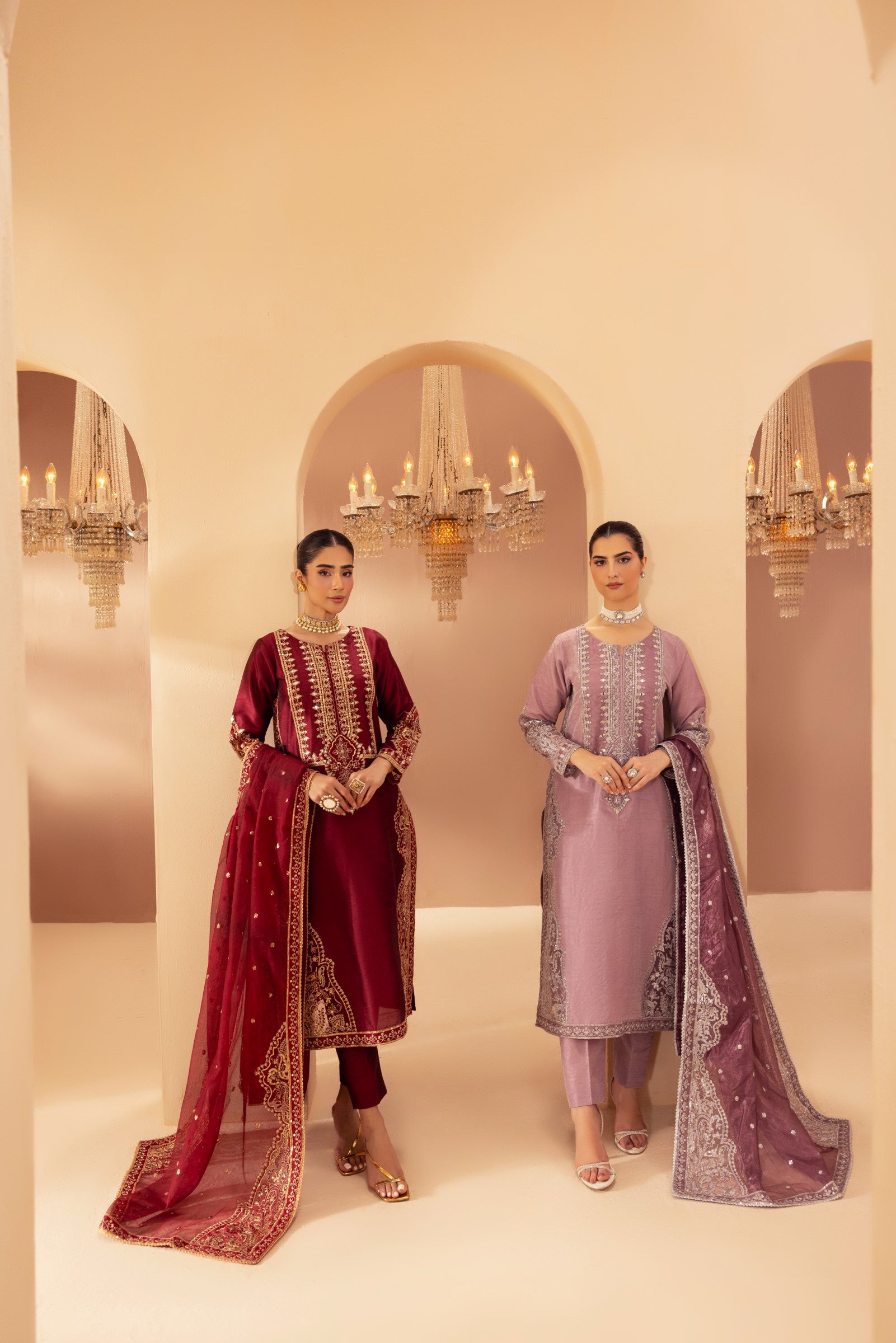 Mauve Embroidered Raw Silk 3-Piece Suit - Image 17
