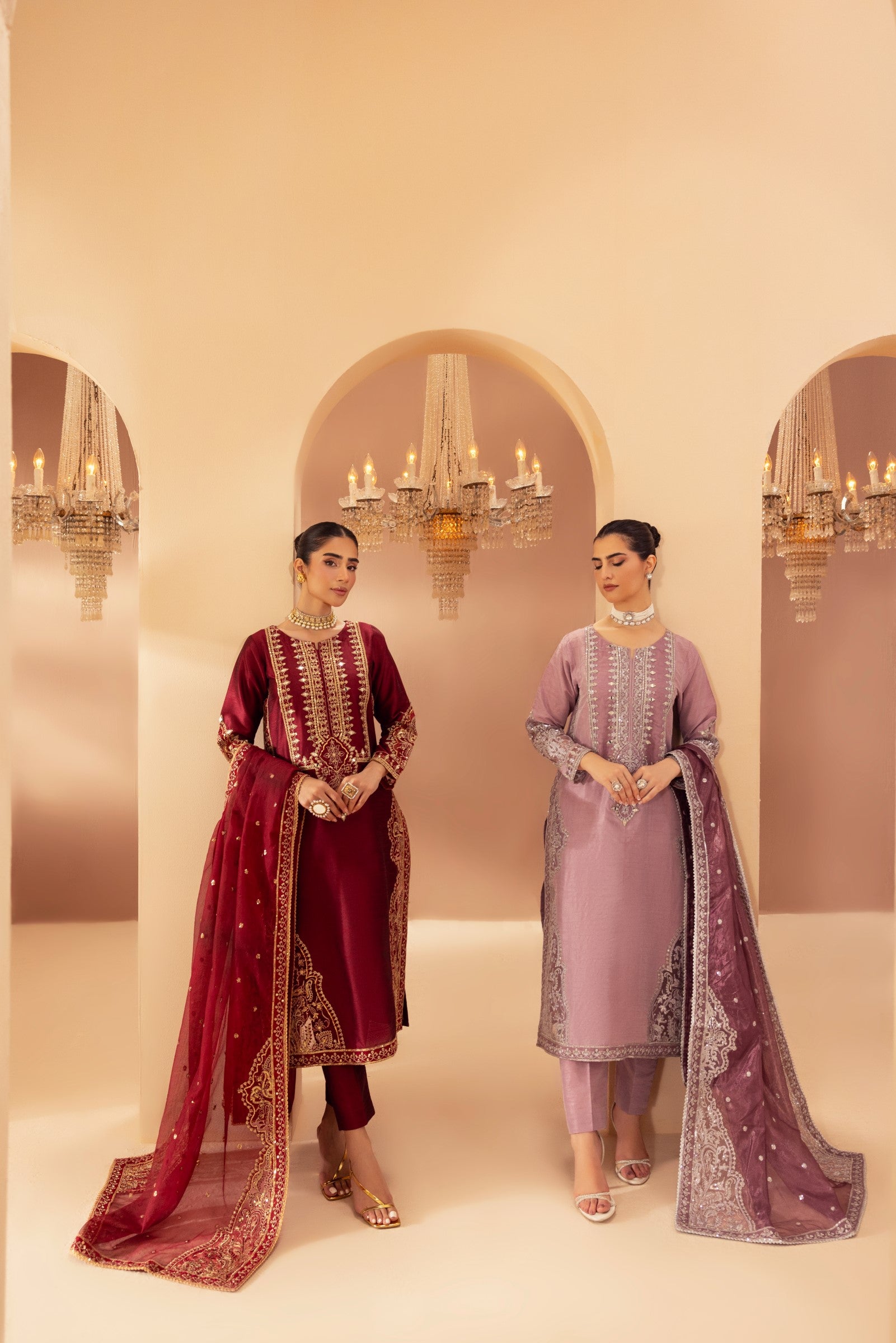 Mauve Embroidered Raw Silk 3-Piece Suit - Image 18