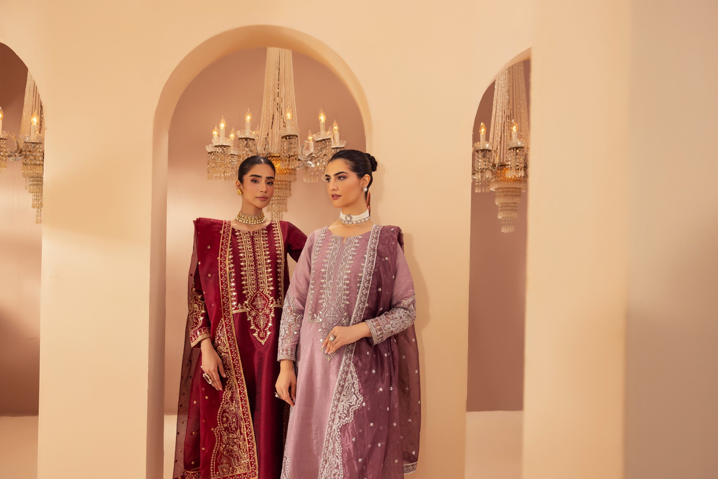 Mauve Embroidered Raw Silk 3-Piece Suit - Image 19