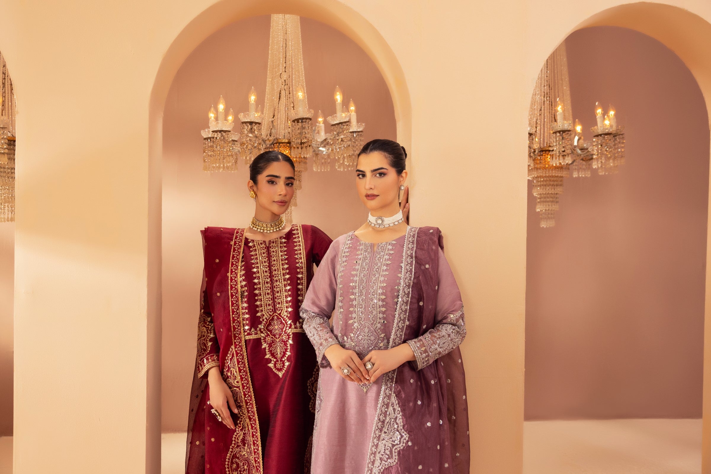Mauve Embroidered Raw Silk 3-Piece Suit - Image 21