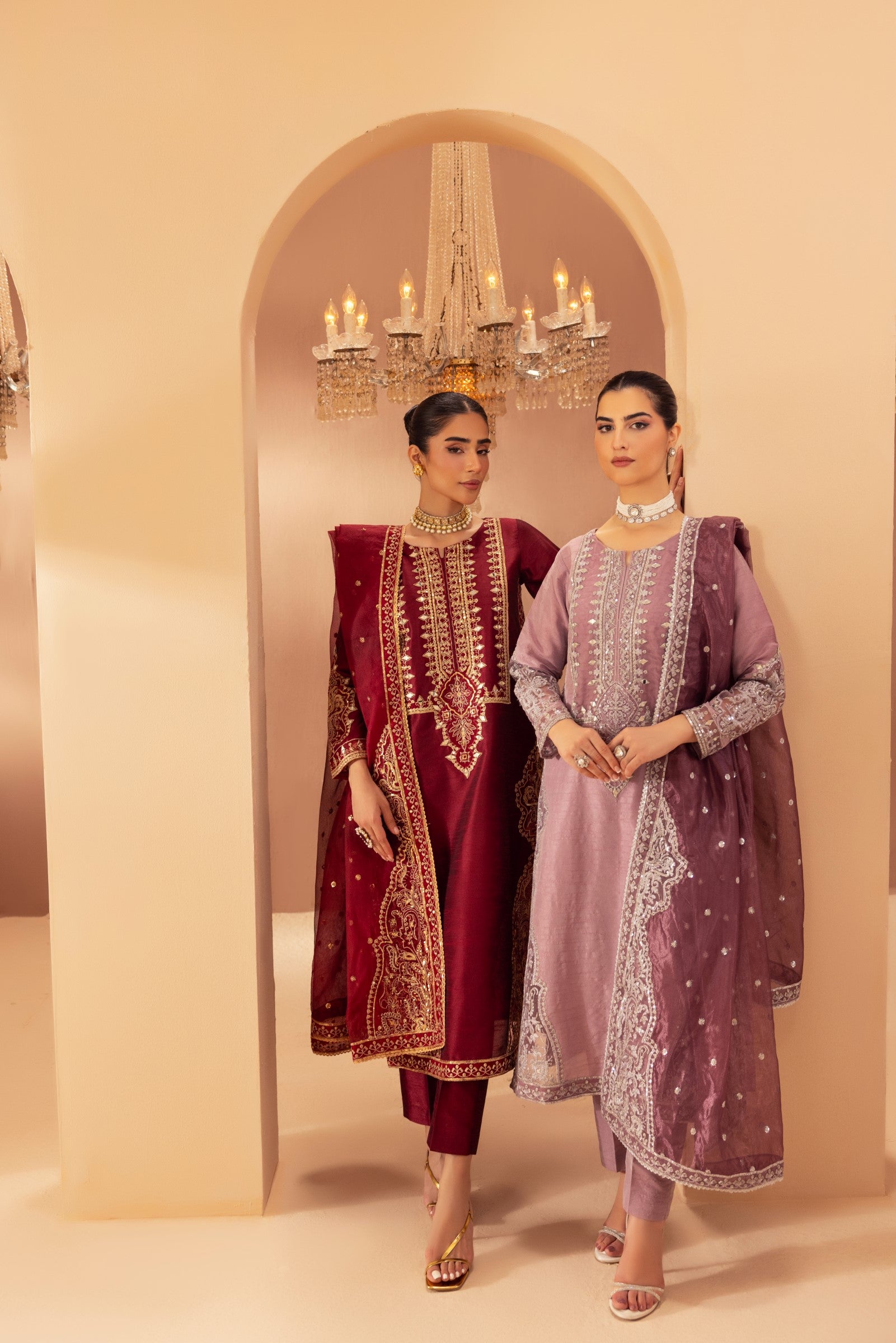 Mauve Embroidered Raw Silk 3-Piece Suit - Image 22