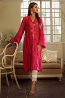 Fuchsia Pearl & Crystal Pure Raw Silk Long Shirt (2-Piece) - Image 2