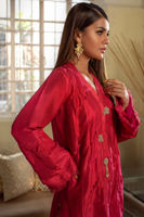 Fuchsia Pearl & Crystal Pure Raw Silk Long Shirt (2-Piece) - Image 5