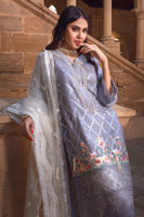 Pakistani Mauve Embroidered Raw Silk Salwar Kameez (3-Piece) - Image 3