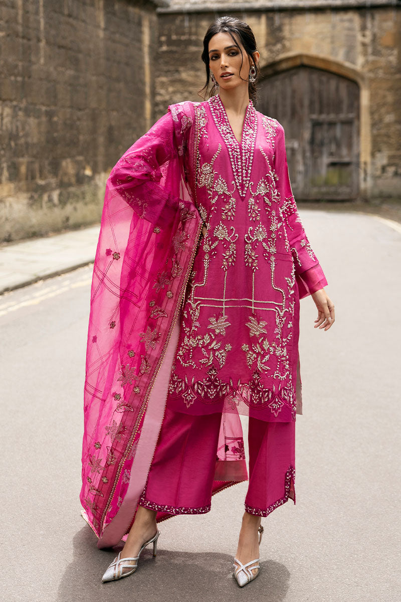 Fuchsia Embroidered Raw Silk Salwar Kameez (3-Piece) - Image 1