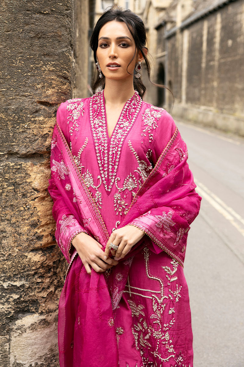 Fuchsia Embroidered Raw Silk Salwar Kameez (3-Piece) - Image 2