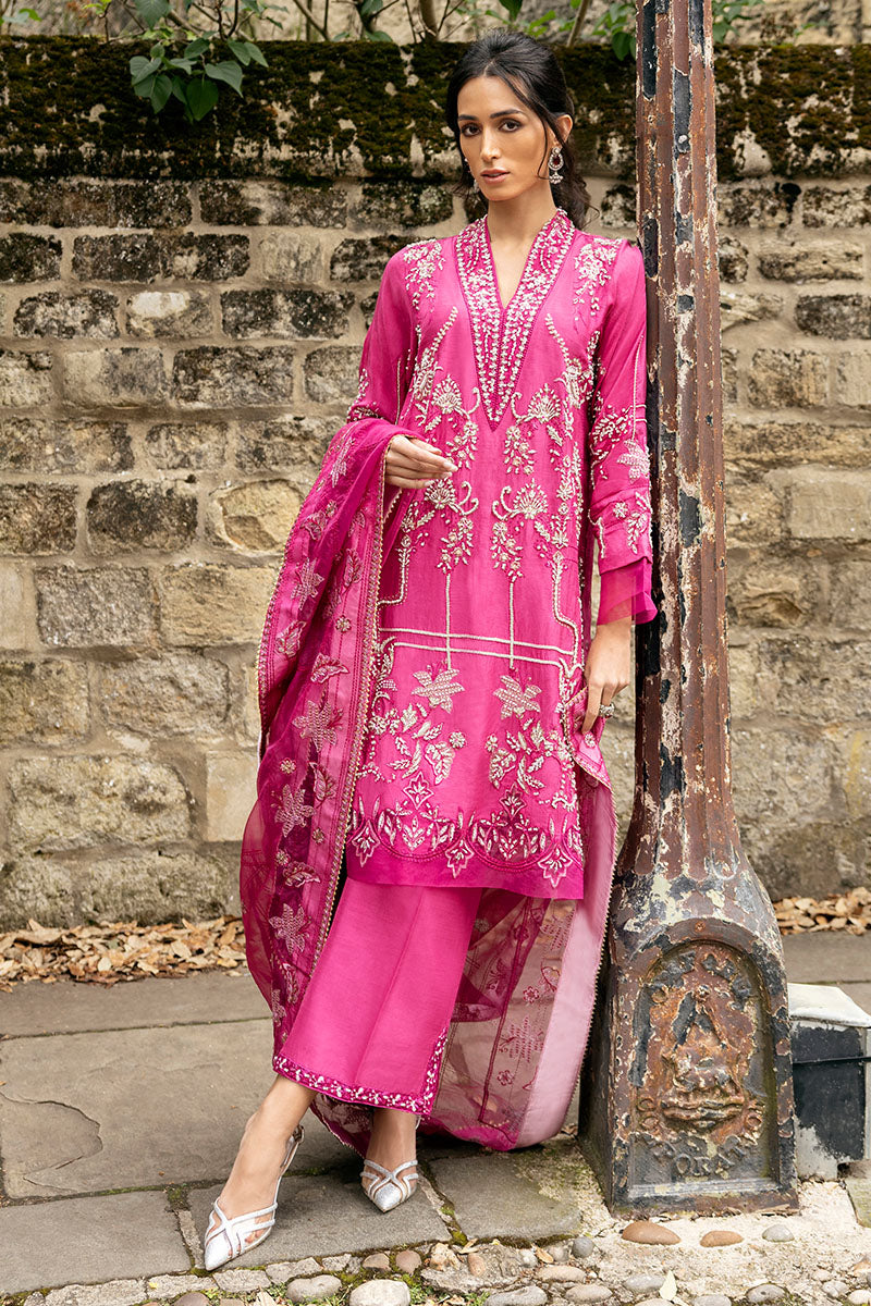 Fuchsia Embroidered Raw Silk Salwar Kameez (3-Piece) - Image 3