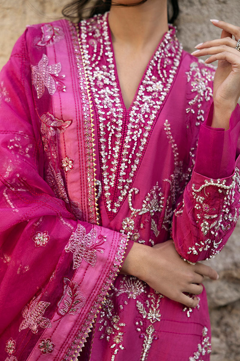 Fuchsia Embroidered Raw Silk Salwar Kameez (3-Piece) - Image 4