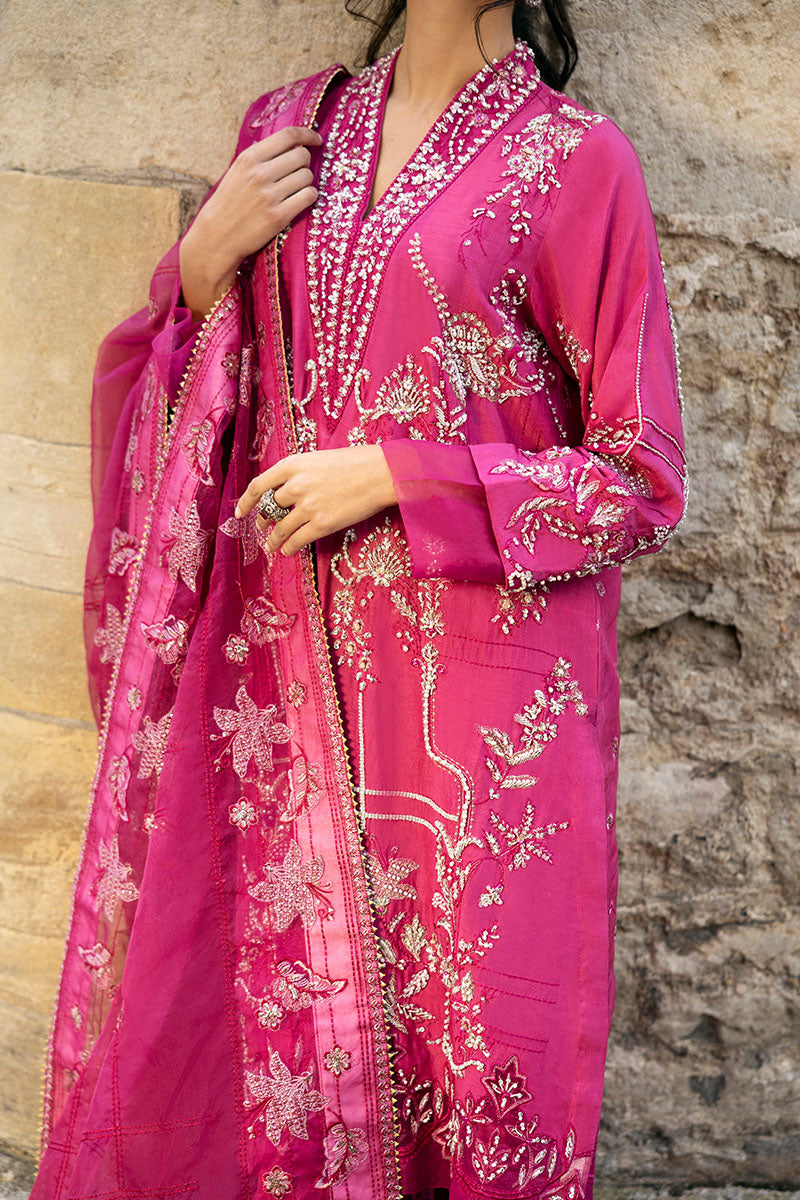 Fuchsia Embroidered Raw Silk Salwar Kameez (3-Piece) - Image 6