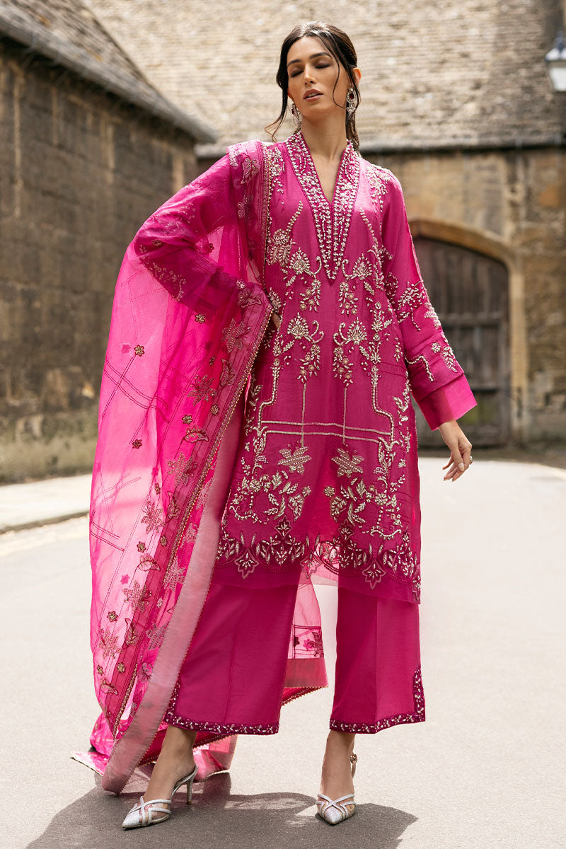Fuchsia Embroidered Raw Silk Salwar Kameez (3-Piece) - Image 8