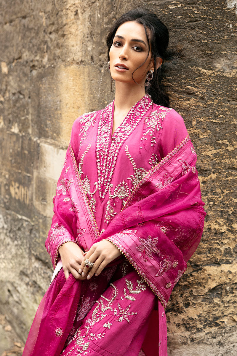 Fuchsia Embroidered Raw Silk Salwar Kameez (3-Piece) - Image 9