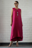 Magenta String-Detail Raw Silk Long Shirt (2-Piece) - Image 2