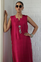 Magenta String-Detail Raw Silk Long Shirt (2-Piece) - Image 3