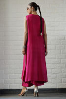 Magenta String-Detail Raw Silk Long Shirt (2-Piece) - Image 4