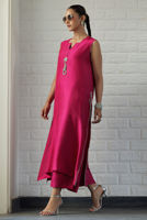 Magenta String-Detail Raw Silk Long Shirt (2-Piece) - Image 6