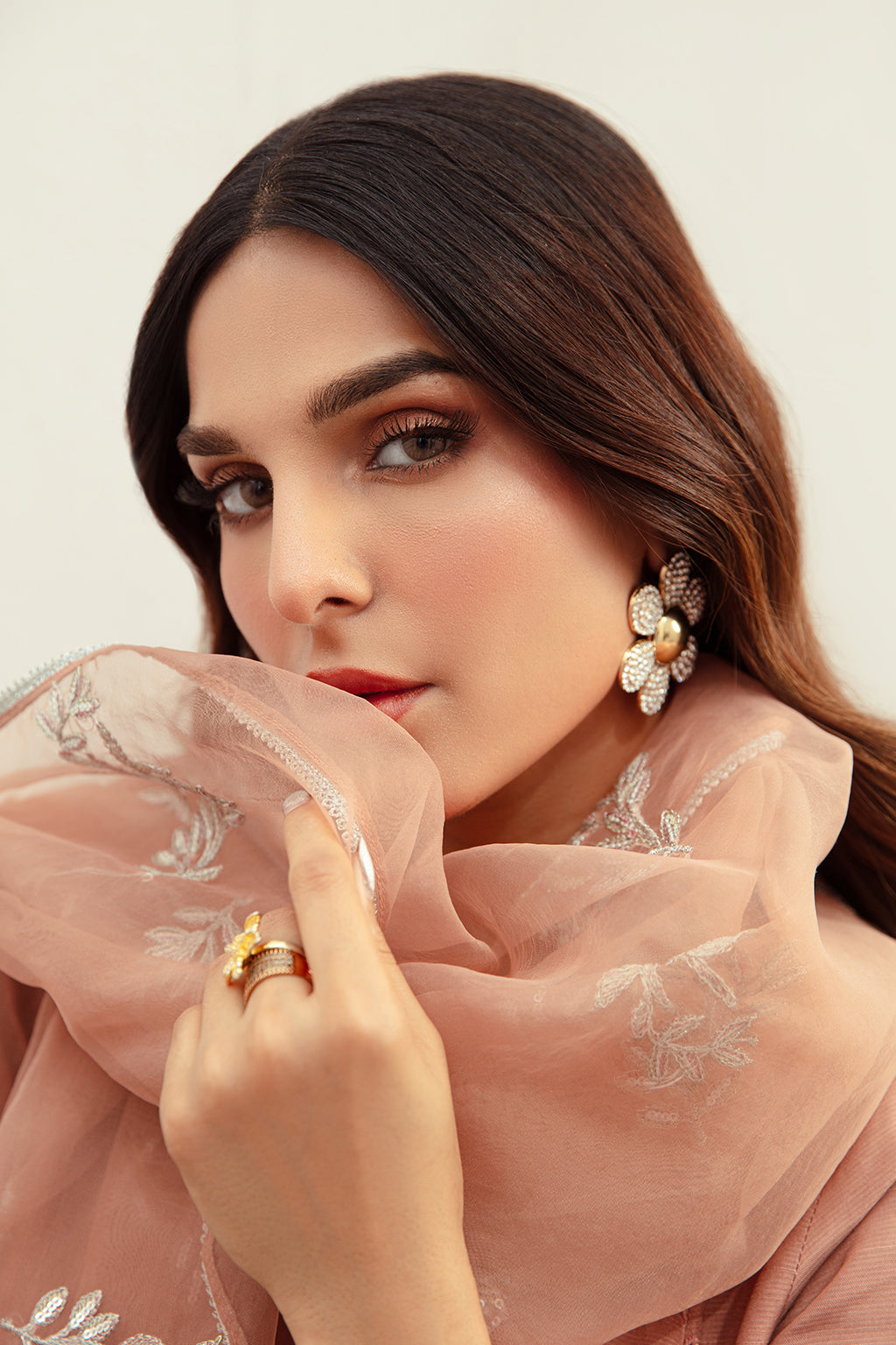 Tea Pink Embroidered Raw Silk Salwar Kameez (3-Piece) - Image 6