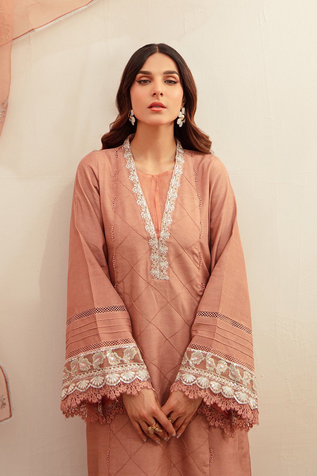 Tea Pink Embroidered Raw Silk Salwar Kameez (3-Piece) - Image 8