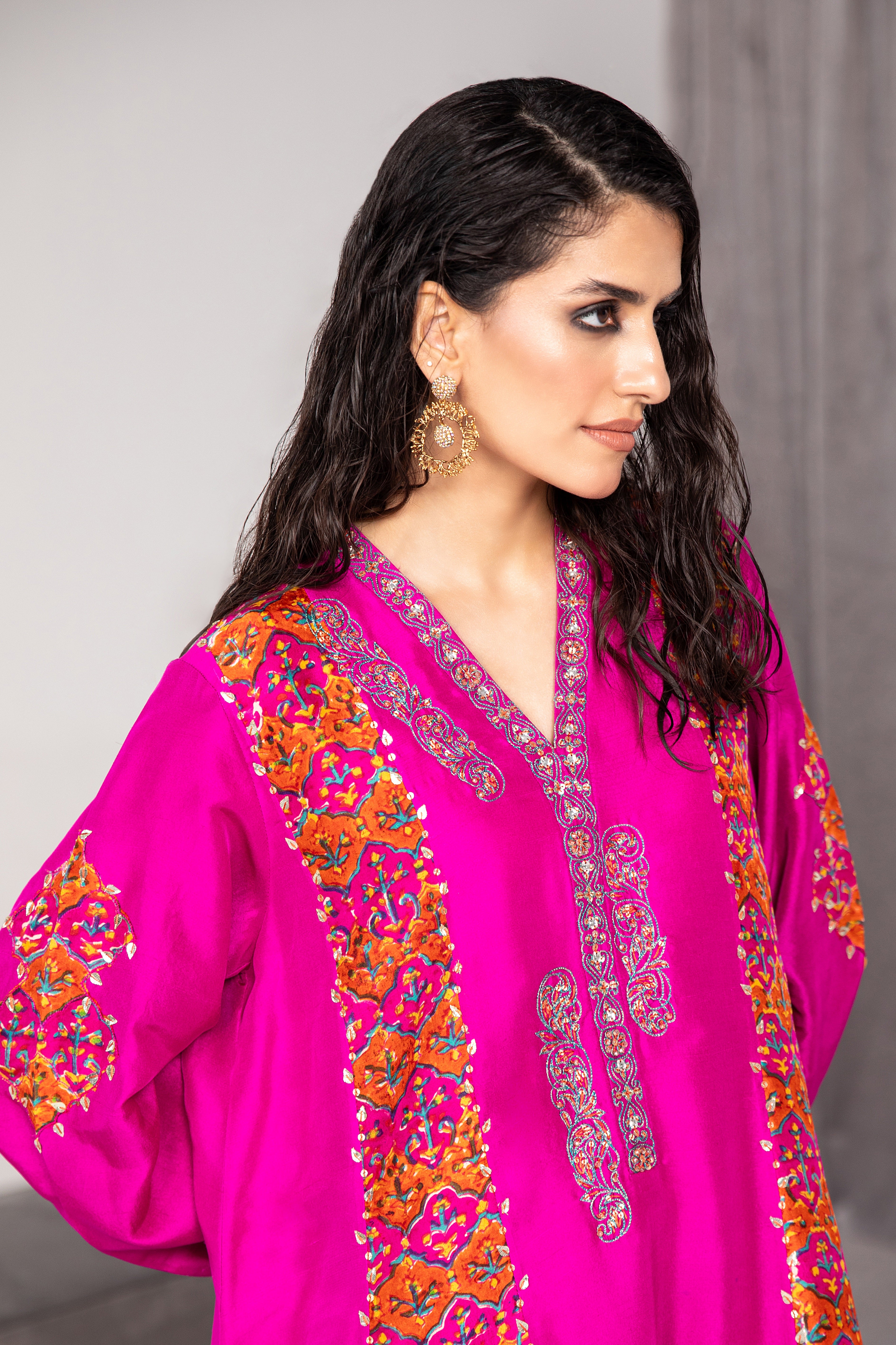 Wild Aster Embroidered Raw Silk Salwar Kameez (3-Piece) - Image 2