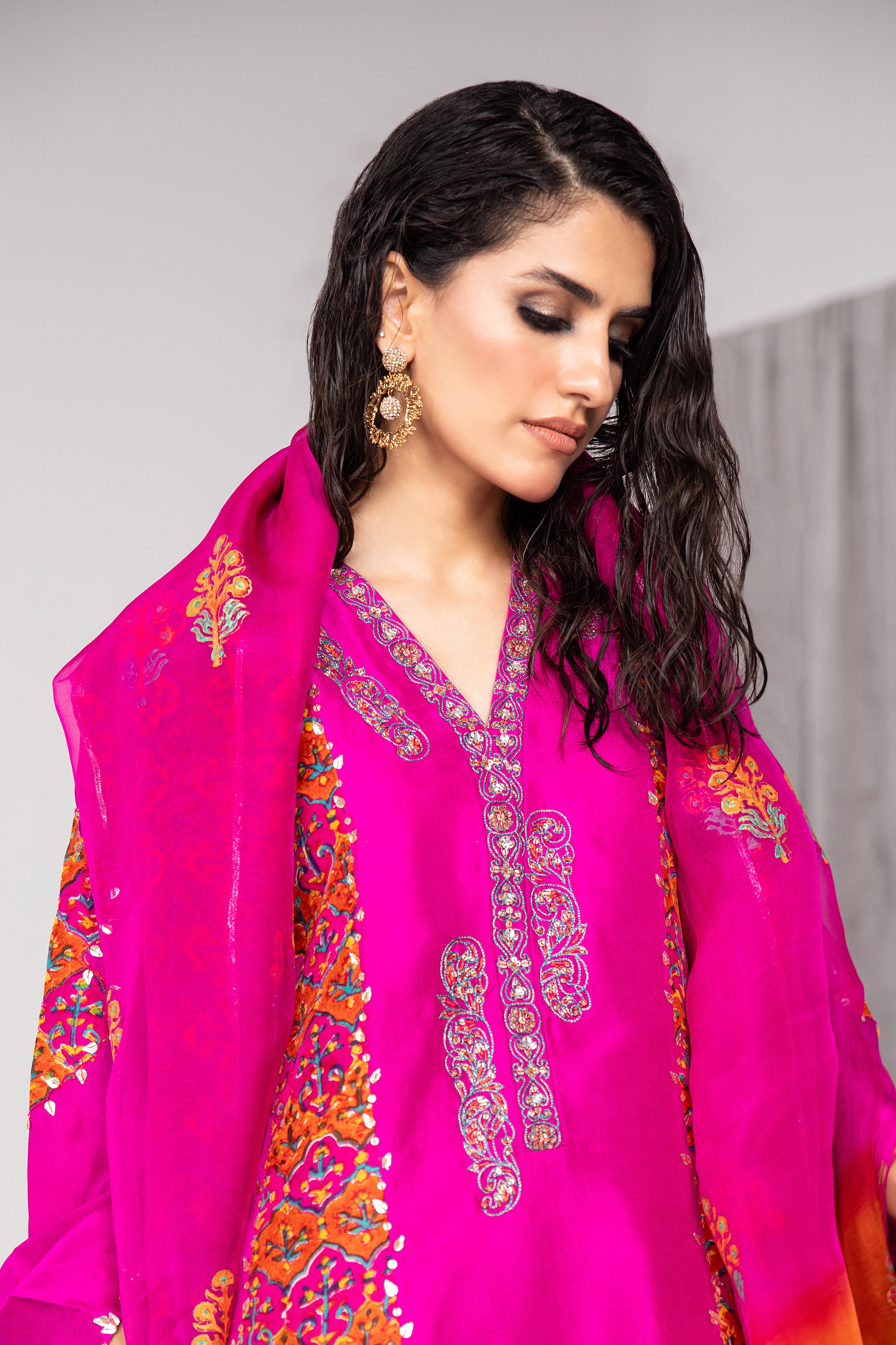 Wild Aster Embroidered Raw Silk Salwar Kameez (3-Piece) - Image 4