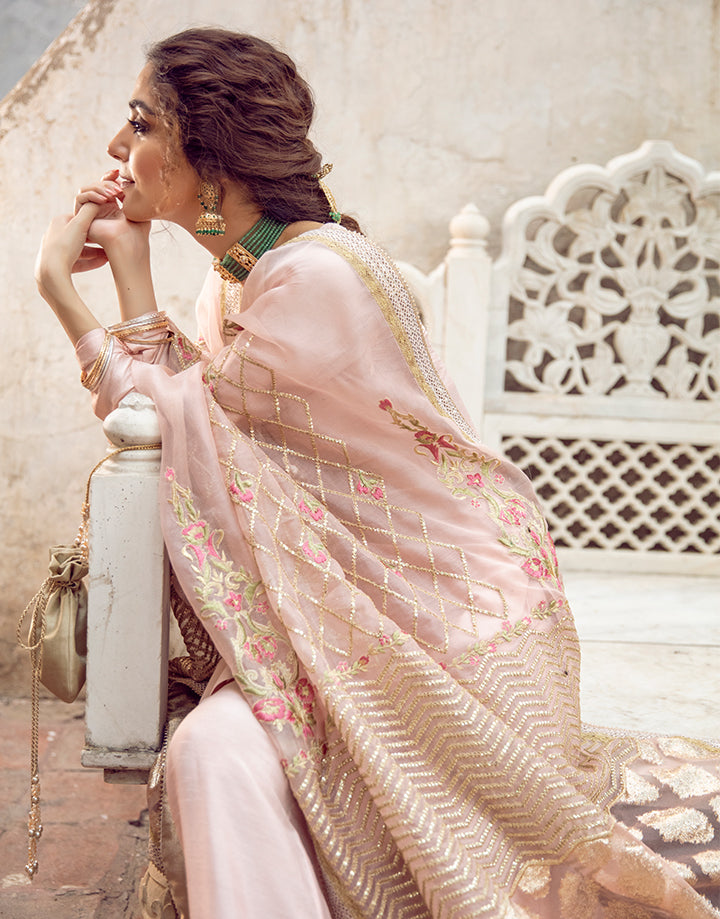 Rosy Pink Embroidered Korean Raw Silk Salwar Kameez (3-Piece) - Image 4
