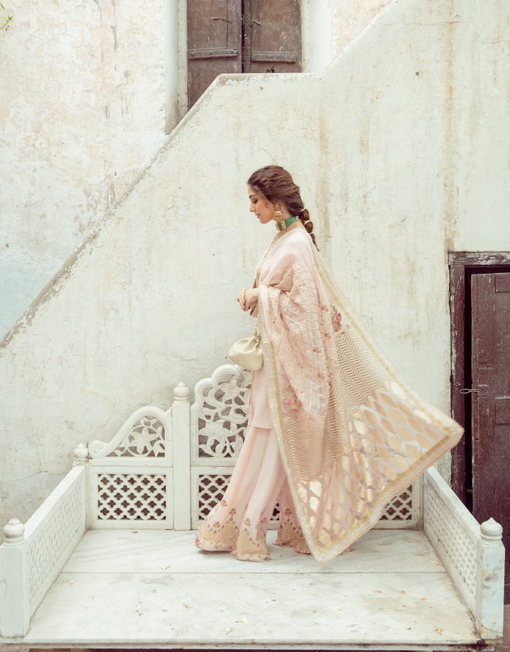 Rosy Pink Embroidered Korean Raw Silk Salwar Kameez (3-Piece) - Image 5