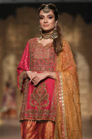 Pakistani Pink Embroidered Raw Silk Salwar Kameez (3-Piece) - Image 3