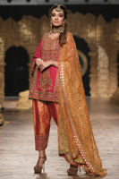 Pakistani Pink Embroidered Raw Silk Salwar Kameez (3-Piece) - Image 5