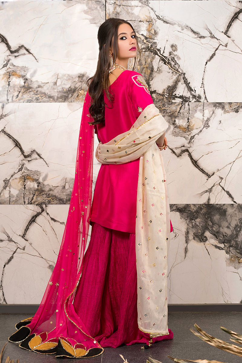 Hot Pink Embroidered Raw Silk Salwar Kameez (3-Piece) - Image 2