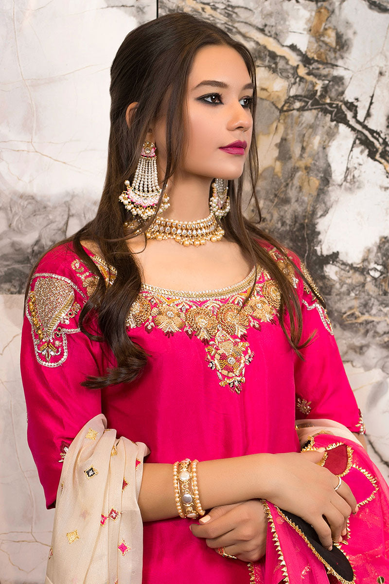 Hot Pink Embroidered Raw Silk Salwar Kameez (3-Piece) - Image 4