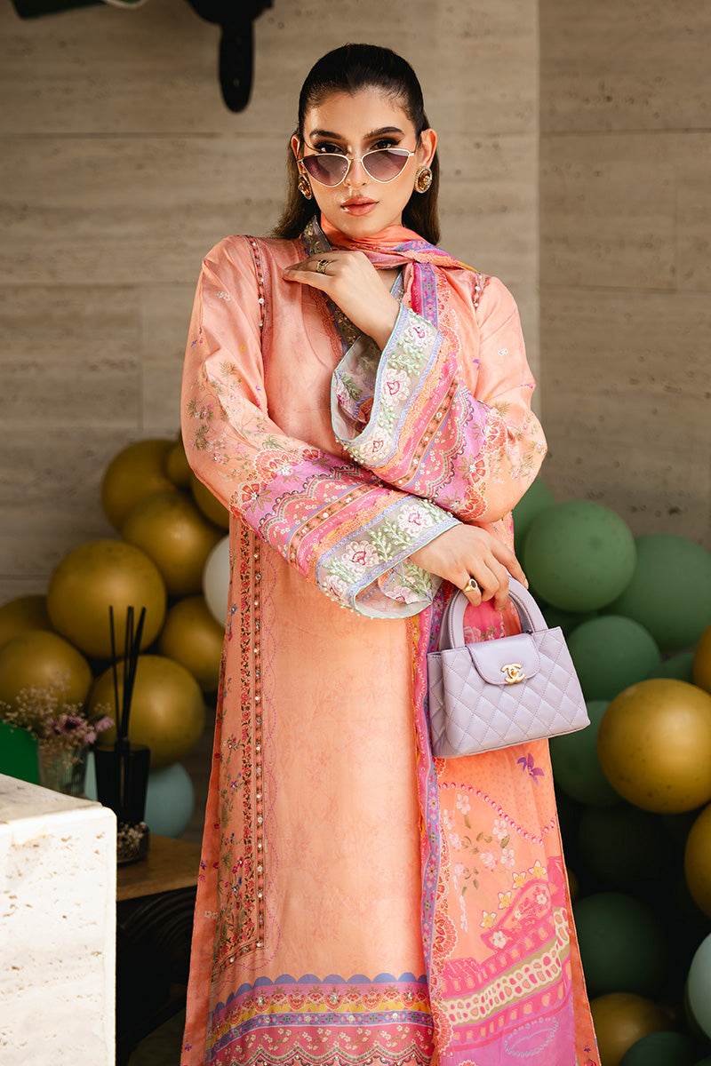 Pakistani Peachy Pink Embroidered Raw Silk Salwar Kameez (3-Piece) - Image 8