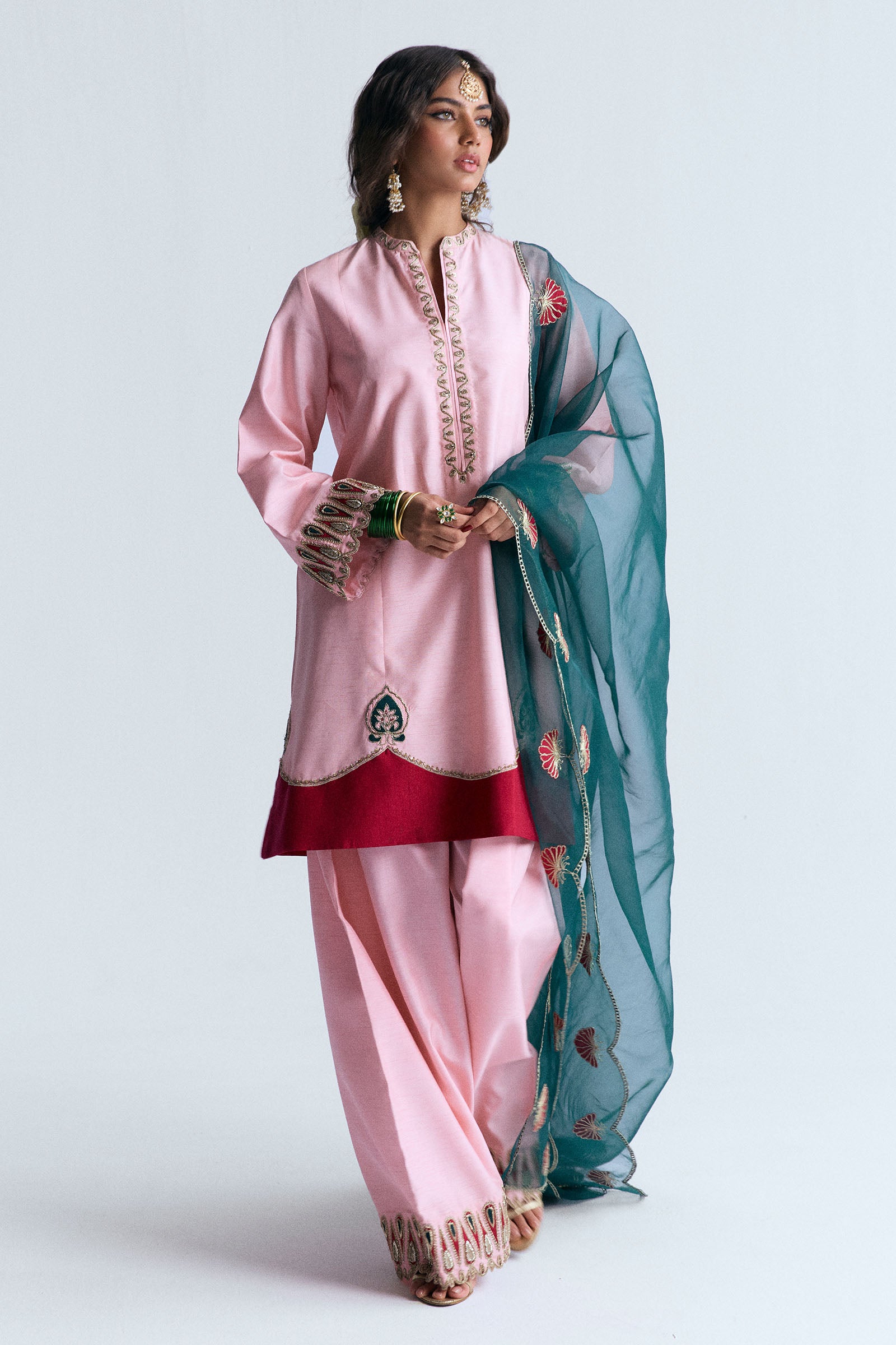 Pink Tilla Adda Work Korean Raw Silk Salwar Kameez (3-Piece) - Image 1
