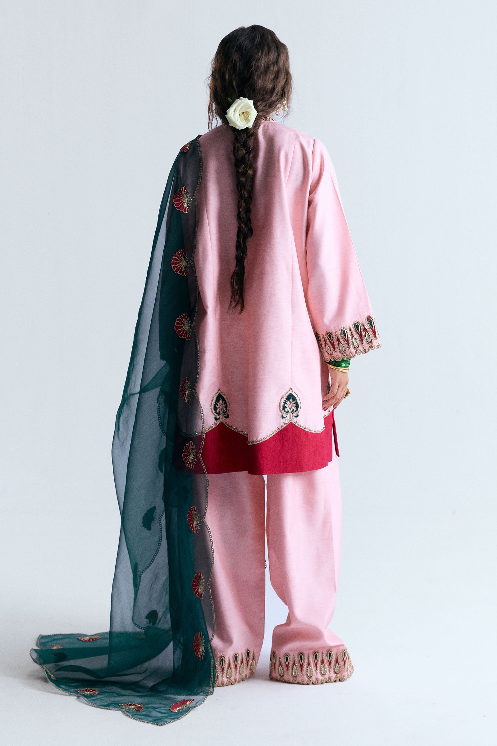 Pink Tilla Adda Work Korean Raw Silk Salwar Kameez (3-Piece) - Image 2