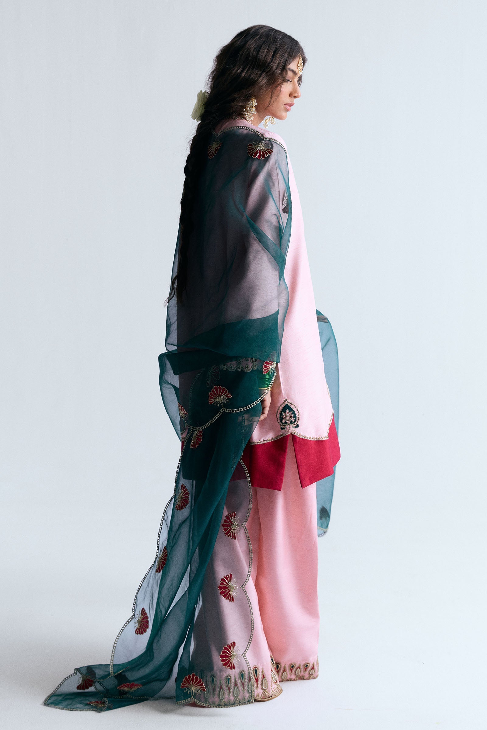 Pink Tilla Adda Work Korean Raw Silk Salwar Kameez (3-Piece) - Image 3