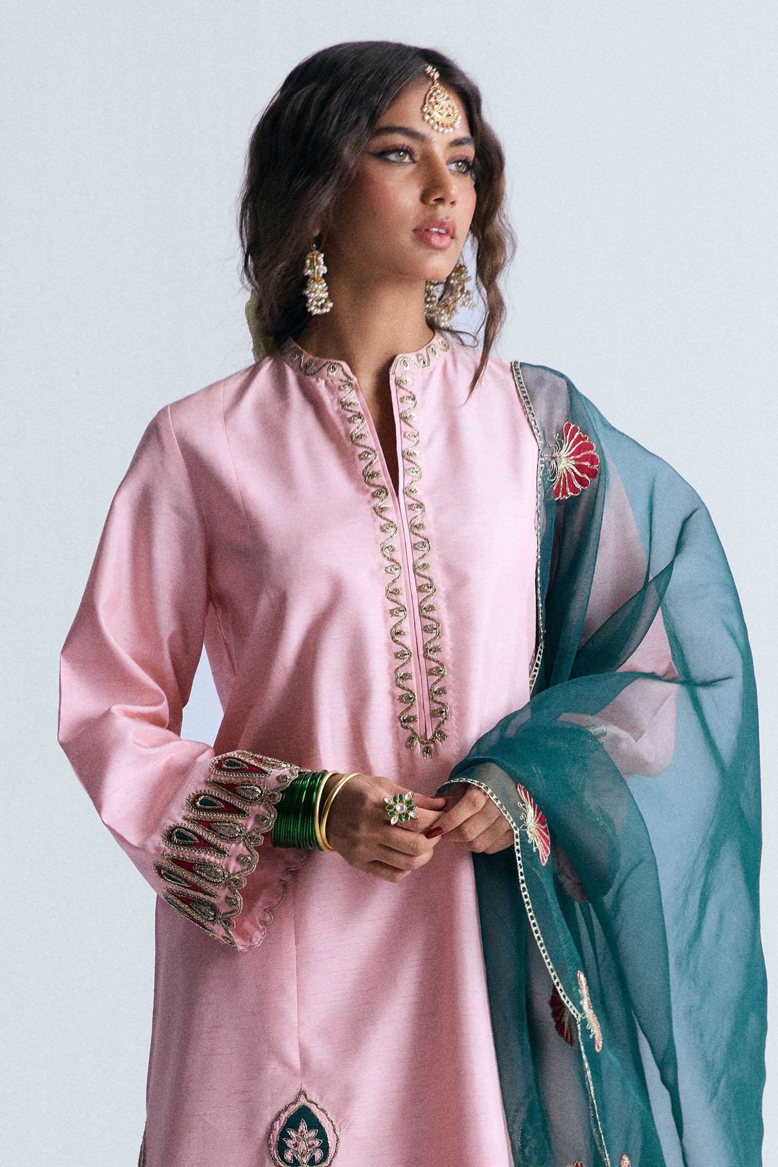 Pink Tilla Adda Work Korean Raw Silk Salwar Kameez (3-Piece) - Image 5