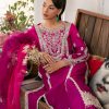 Pakistani Magenta Zardozi Swarovski Raw Silk Salwar Kameez (3-Piece) - Image 5