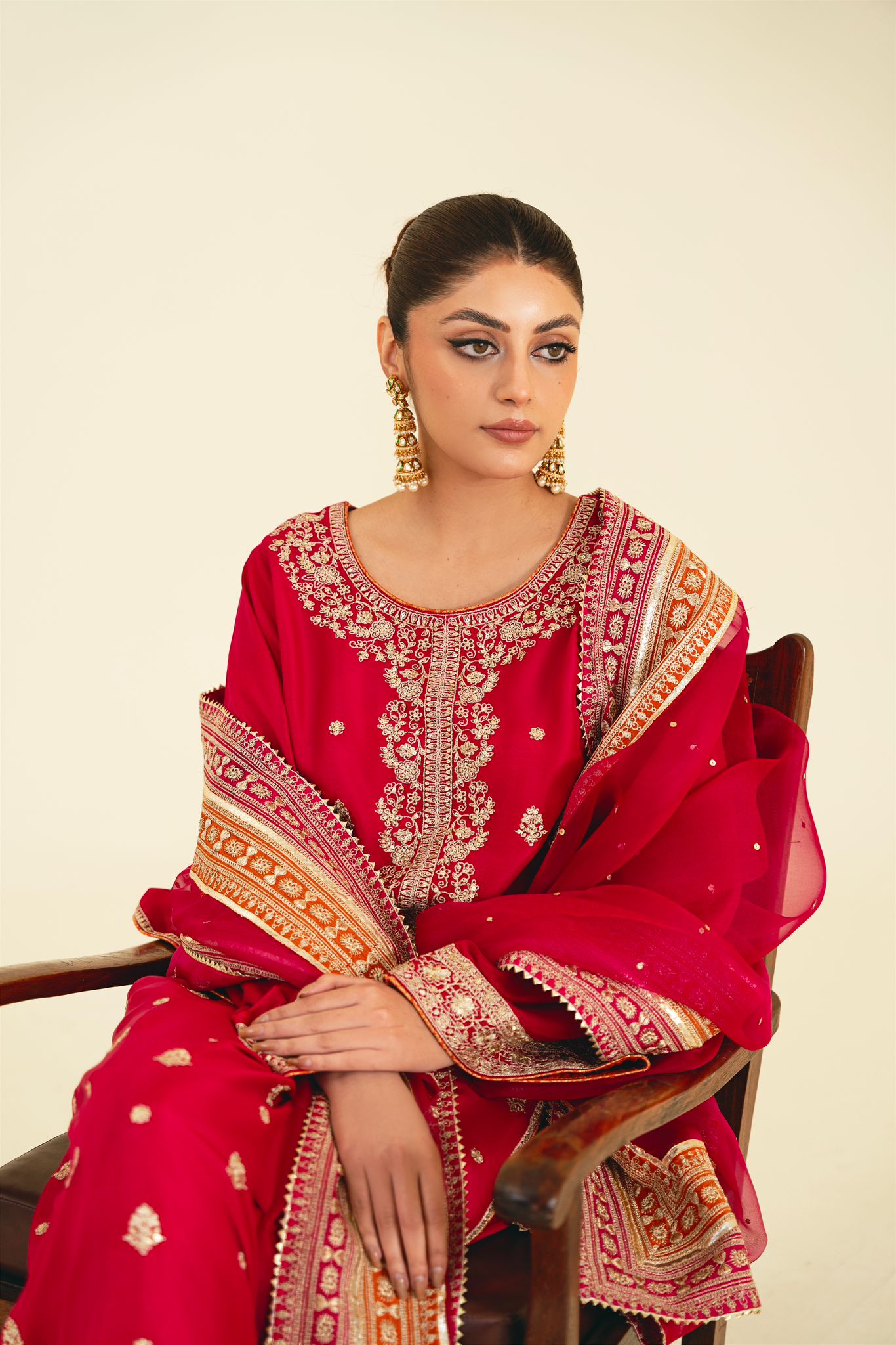 Hot Pink Zari Sequin Raw Silk Salwar Kameez (3-Piece) - Image 3