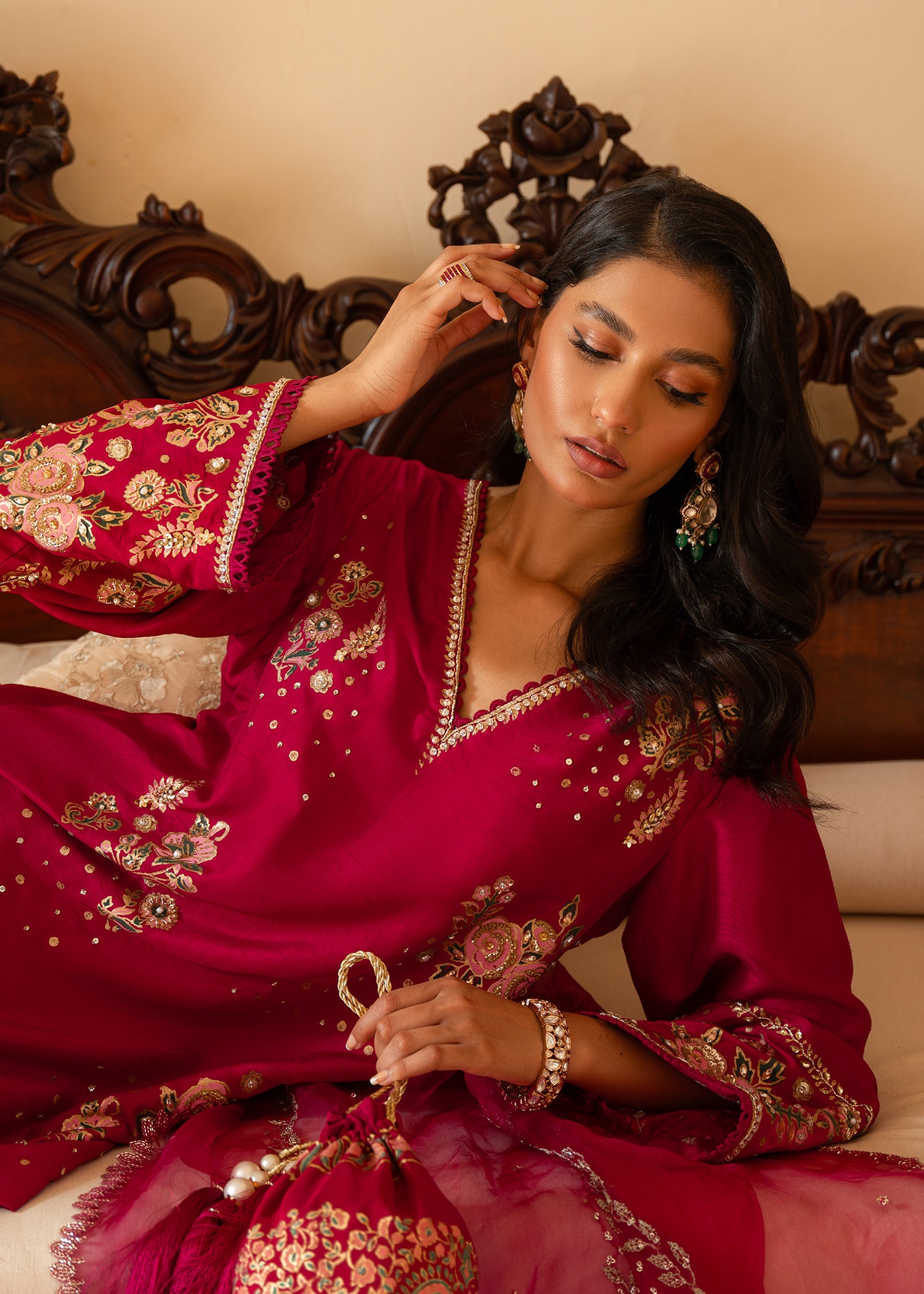 Hot Pink Embroidered Korean Rawsilk Salwar Kameez (3-Piece) - Image 6