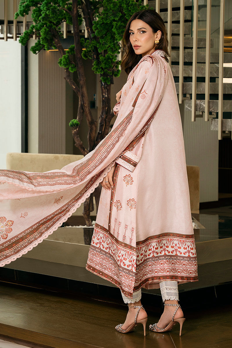 Pakistani Tea Pink Embroidered Pure Rawsilk Salwar Kameez (3-Piece) - Image 3