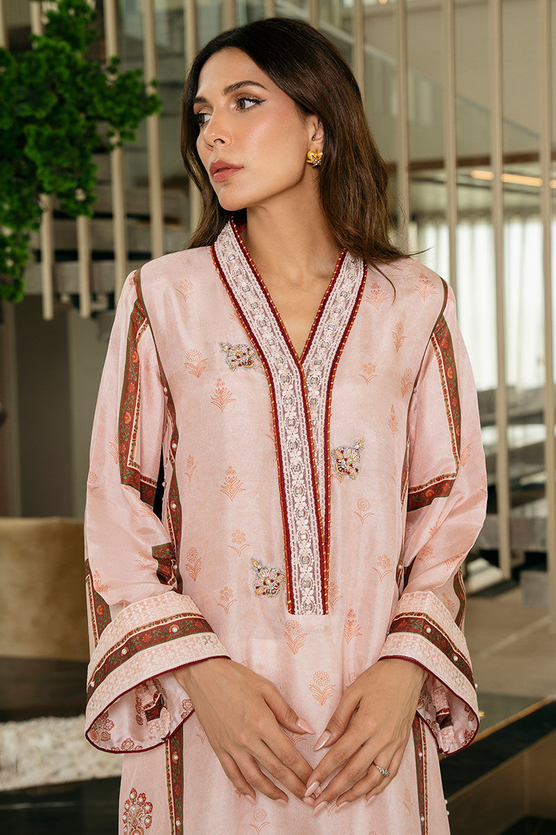 Pakistani Tea Pink Embroidered Pure Rawsilk Salwar Kameez (3-Piece) - Image 4
