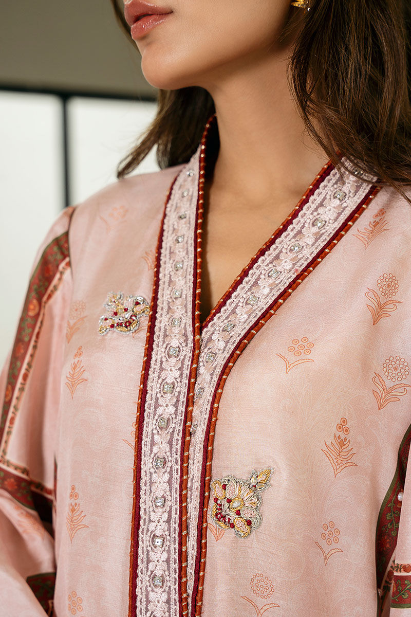 Pakistani Tea Pink Embroidered Pure Rawsilk Salwar Kameez (3-Piece) - Image 5