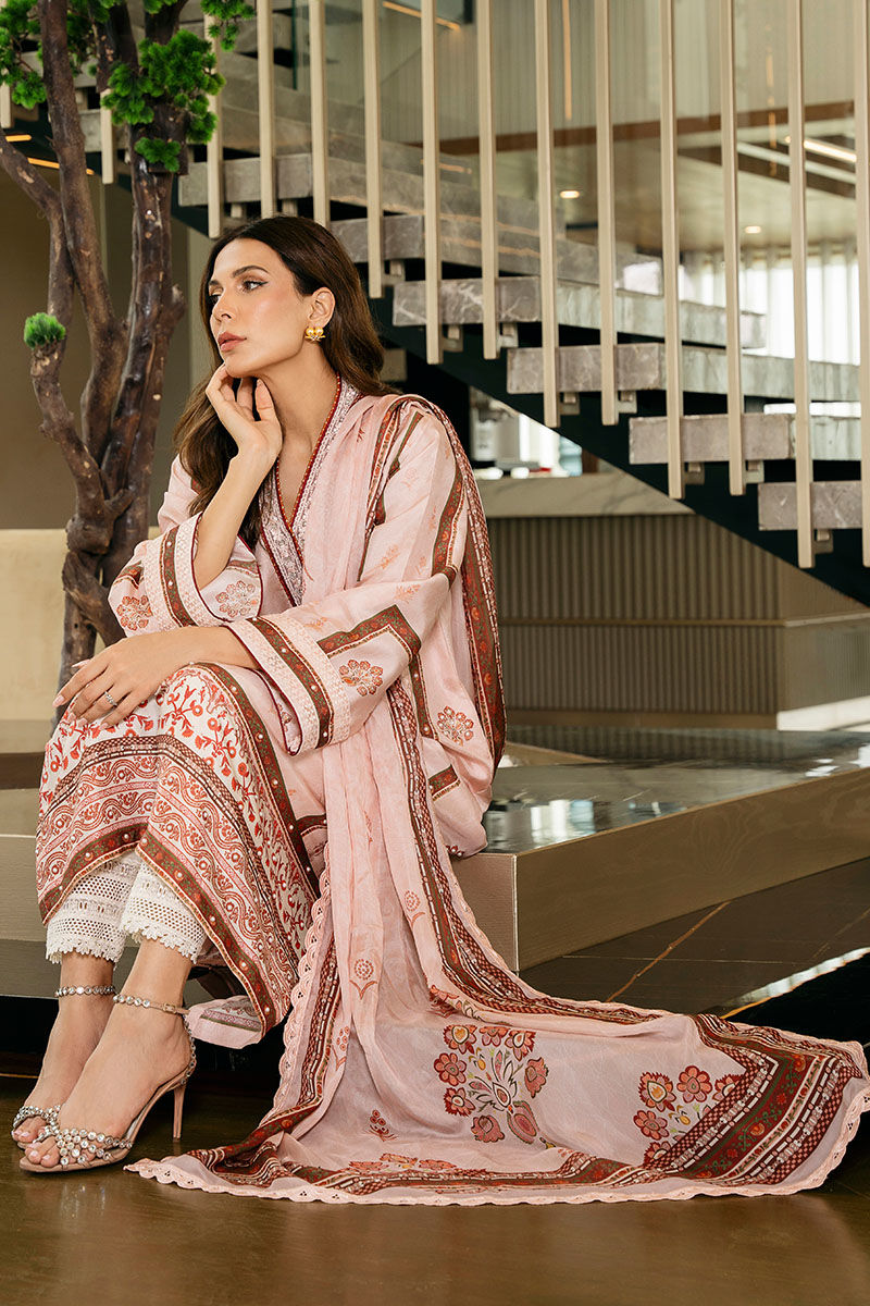 Pakistani Tea Pink Embroidered Pure Rawsilk Salwar Kameez (3-Piece) - Image 6