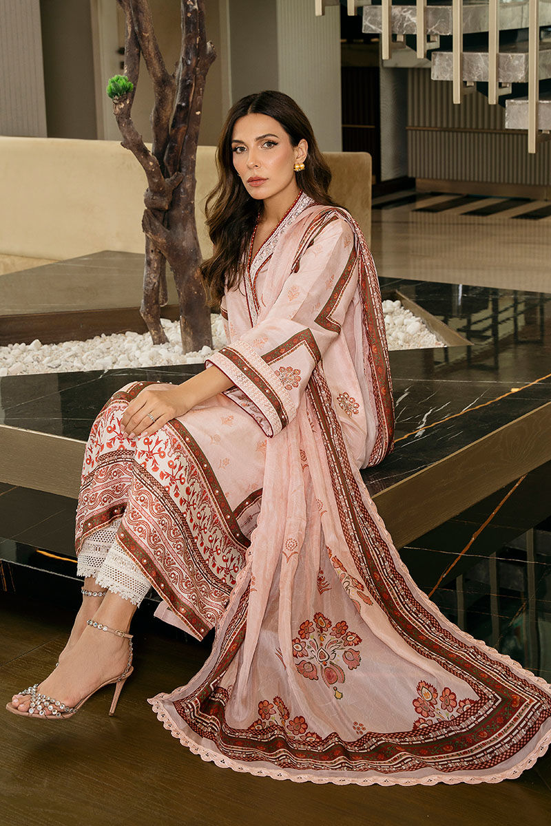 Pakistani Tea Pink Embroidered Pure Rawsilk Salwar Kameez (3-Piece) - Image 7