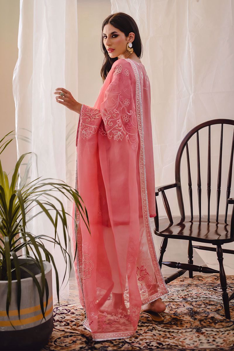 Pakistani Salmon Gota Embroidered Rawsilk Kurta Set (3-Piece) - Image 7