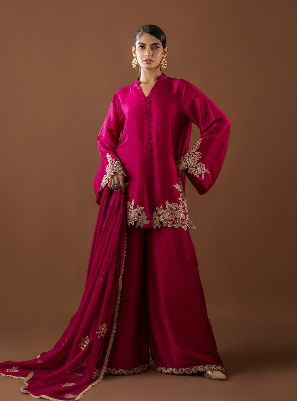 Pink Cutwork Embroidered Self-Jacquard Salwar Kameez (3-Piece) - Image 1