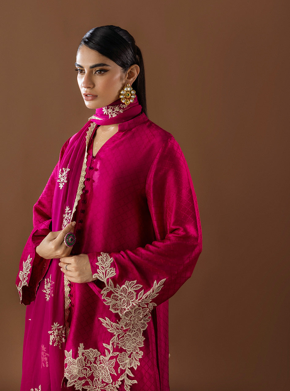Pink Cutwork Embroidered Self-Jacquard Salwar Kameez (3-Piece) - Image 2
