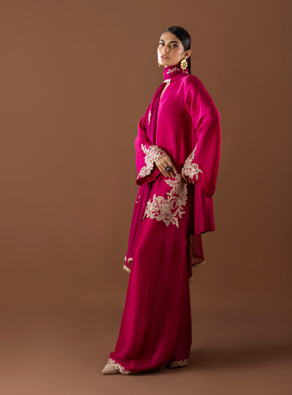 Pink Cutwork Embroidered Self-Jacquard Salwar Kameez (3-Piece) - Image 3