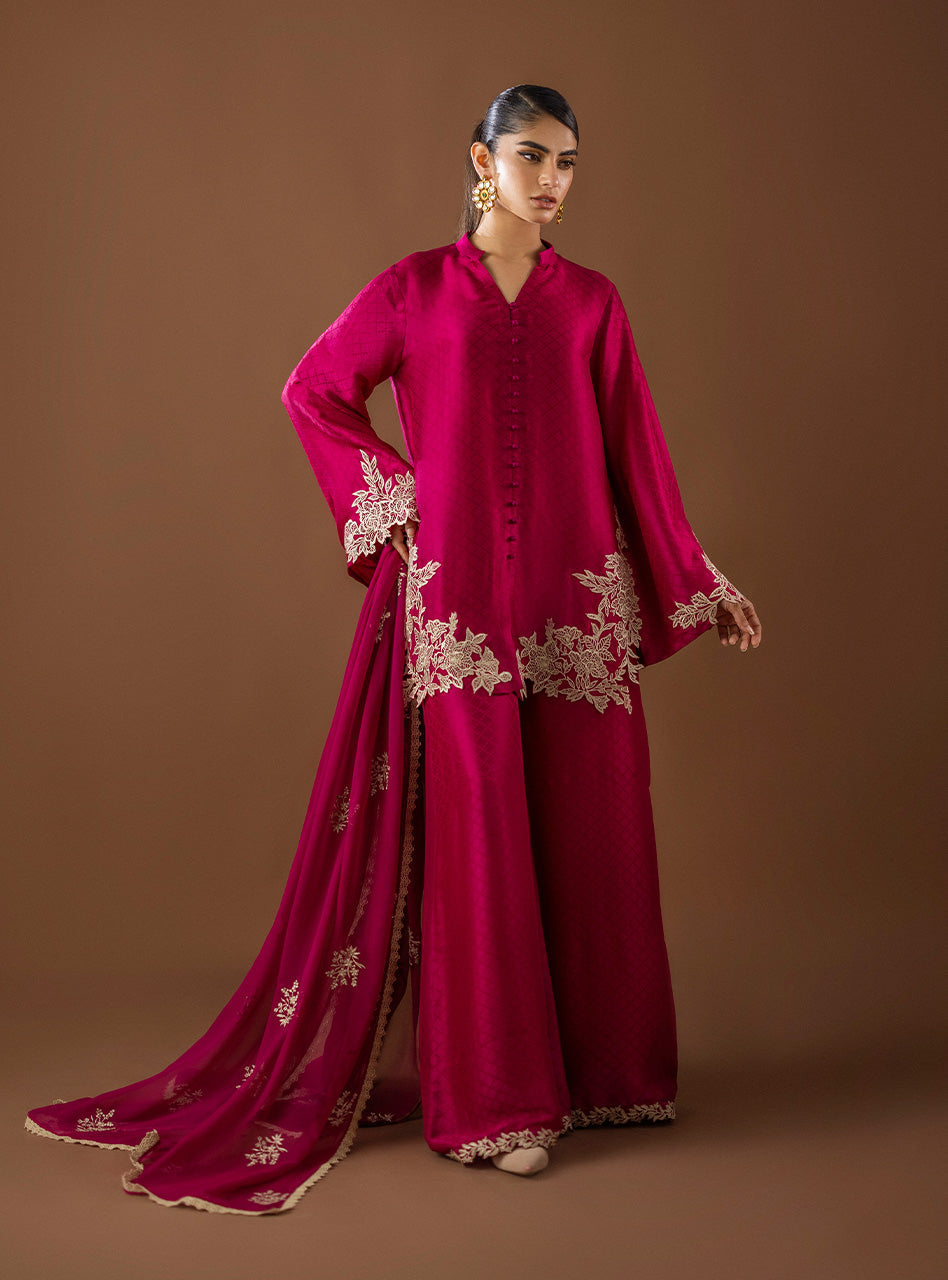 Pink Cutwork Embroidered Self-Jacquard Salwar Kameez (3-Piece) - Image 4