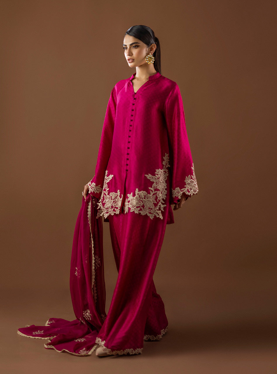 Pink Cutwork Embroidered Self-Jacquard Salwar Kameez (3-Piece) - Image 5